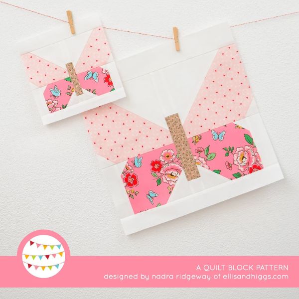 Pink Butterfly Quilt Block Pattern - etsy