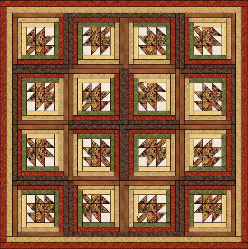 Maple Leaf Log Cabin Quilt Pattern