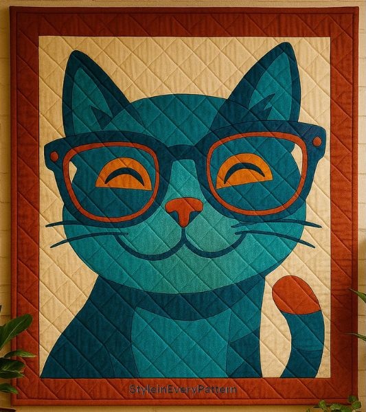 Cat with Glasses Quilt Pattern - etsy