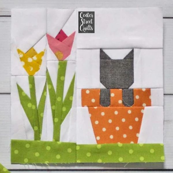 Spring Kitty Quilt Block Pattern - etsy