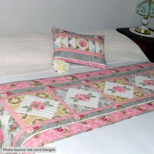 Quilted feminine patchwork bed runner, half quilt, in various prints of pinks and greens cheapest for girls, tweens, teens, adults