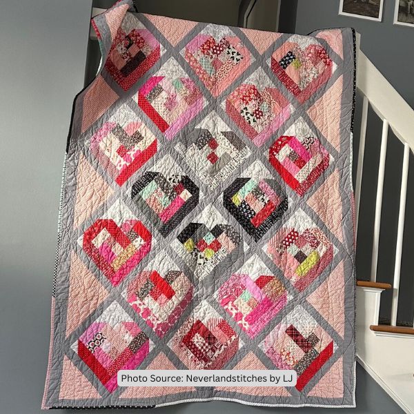 Scrappy Heart Log Cabin Quilt Block Pattern - etsy