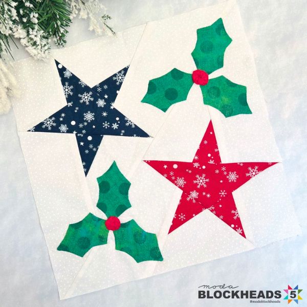 Candy Striped Holly Star Block - free quilt pattern
