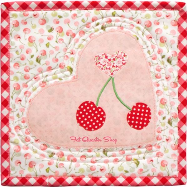 Cherry Heart Mug Rug - free quilt pattern