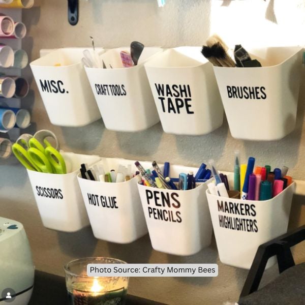 Hanging Bucket System - IKEA Hacks for Organizing a Sewing Room on a Budget