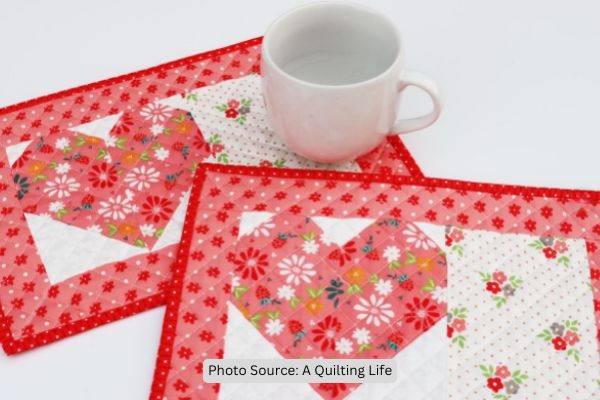 Heart Mug Rug Quilt Idea from A Quilting Life