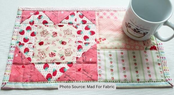 Heart Mug Rug Quilt Idea from Mad For Fabric