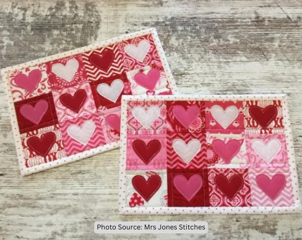 Heart Mug Rug Quilt Idea from Mrs Jones Stitches