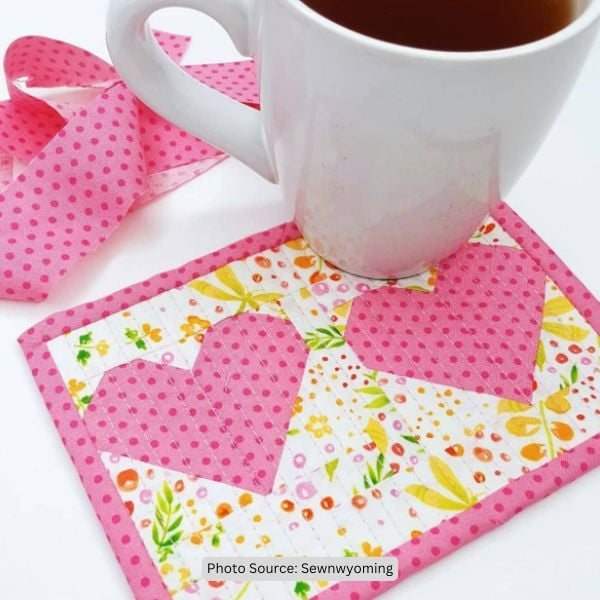 Heart Mug Rug Quilt Idea from Sewnwyoming