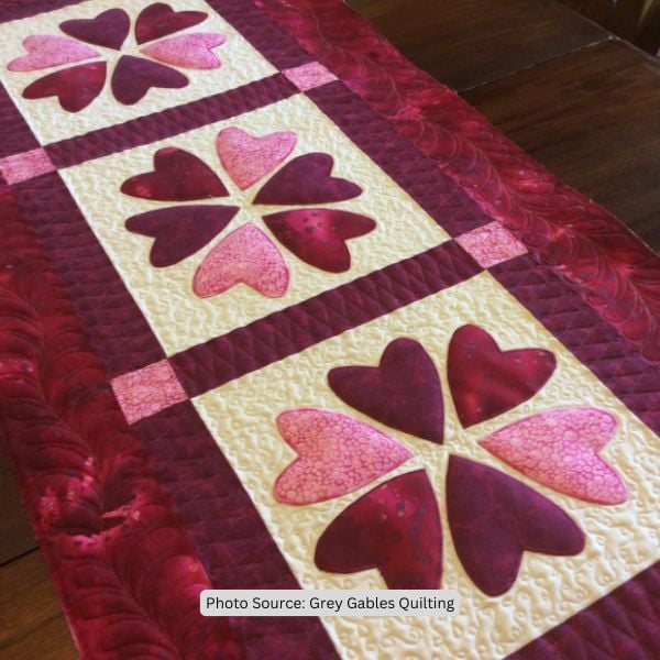 Heart Table Runner Quilt Idea from Grey Gables Quilting