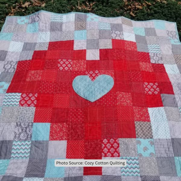 Pixelated Heart Quilt Idea from Cozy Cotton Quilting