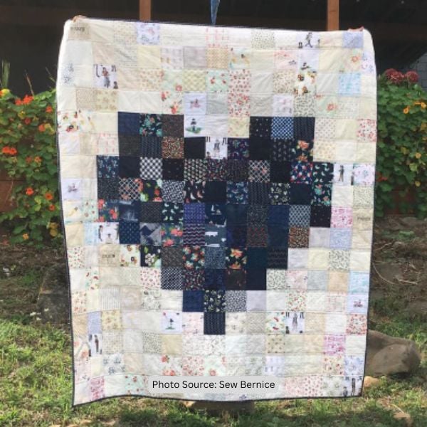 Pixelated Heart Quilt Idea from Sew Bernice