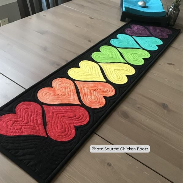 Rainbow Heart Table Runner Quilt Pattern - etsy