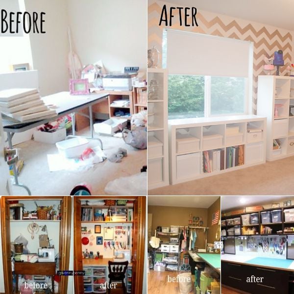 Sewing Room Makeovers (Messy Before & After Clean) roundup