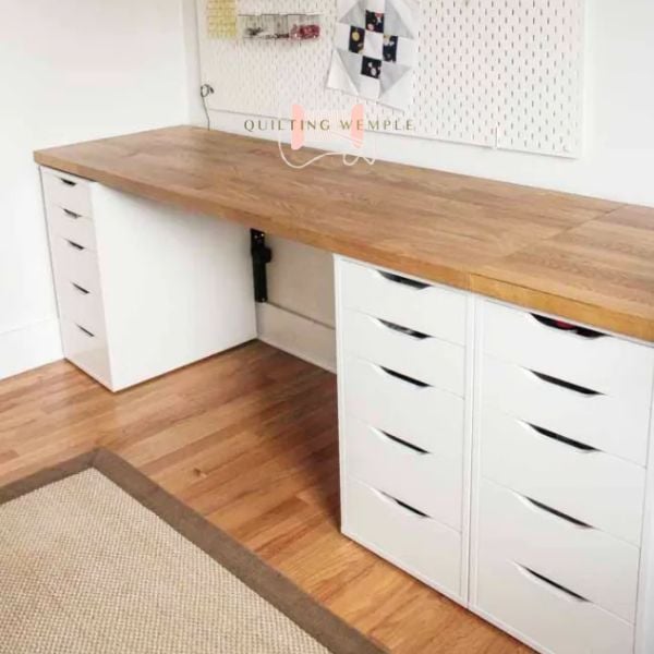 The Long Wall Desk (Countertop Hack) - IKEA Hacks for Organizing a Sewing Room on a Budget