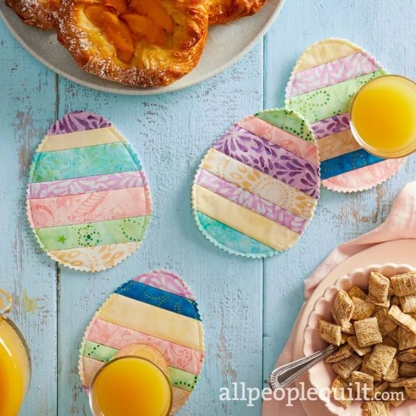 Quilt-As-You-Go Easter Egg Coasters - free quilt pattern