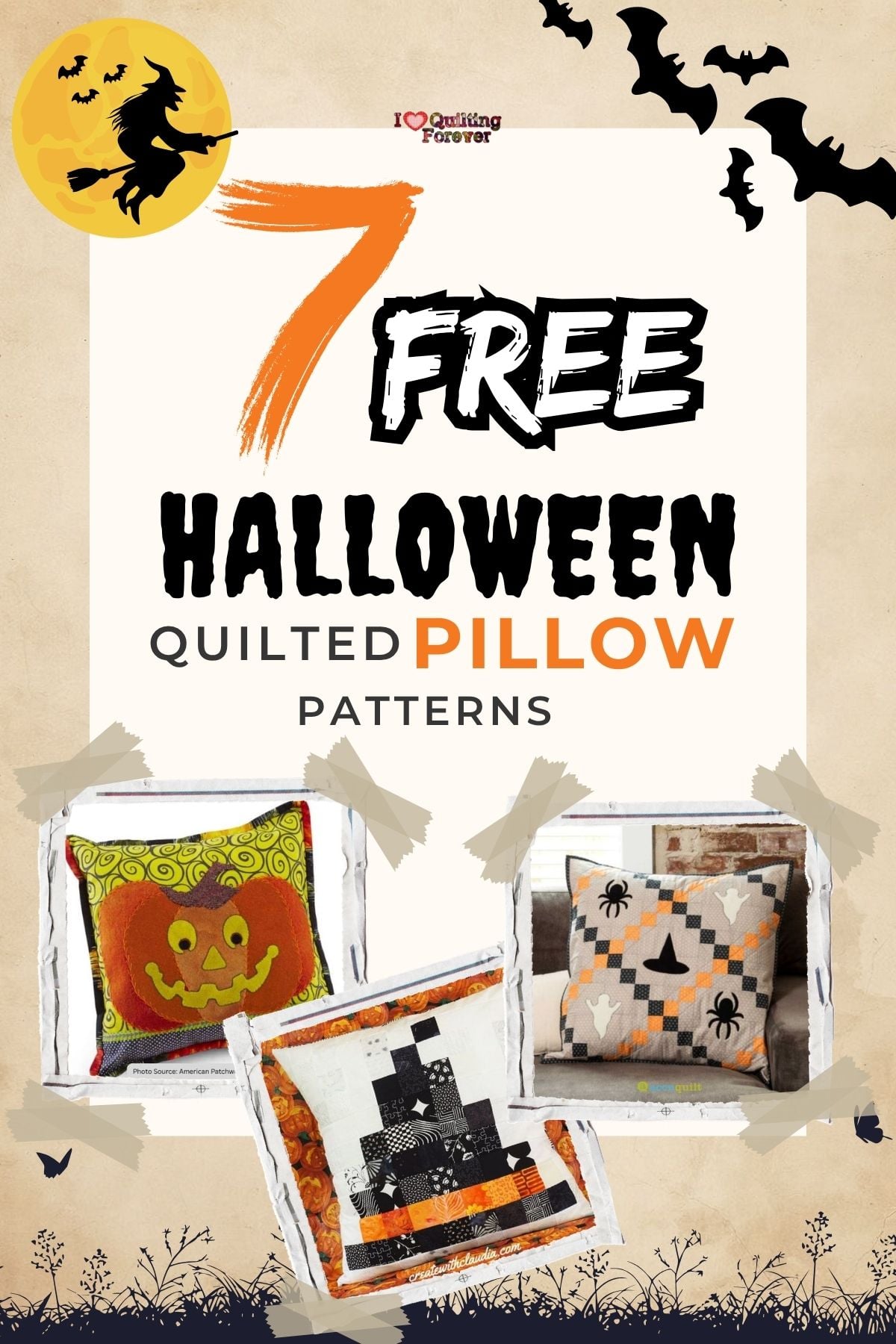 halloween quilted pillow patterns roundup Pinterest photo - ILQF