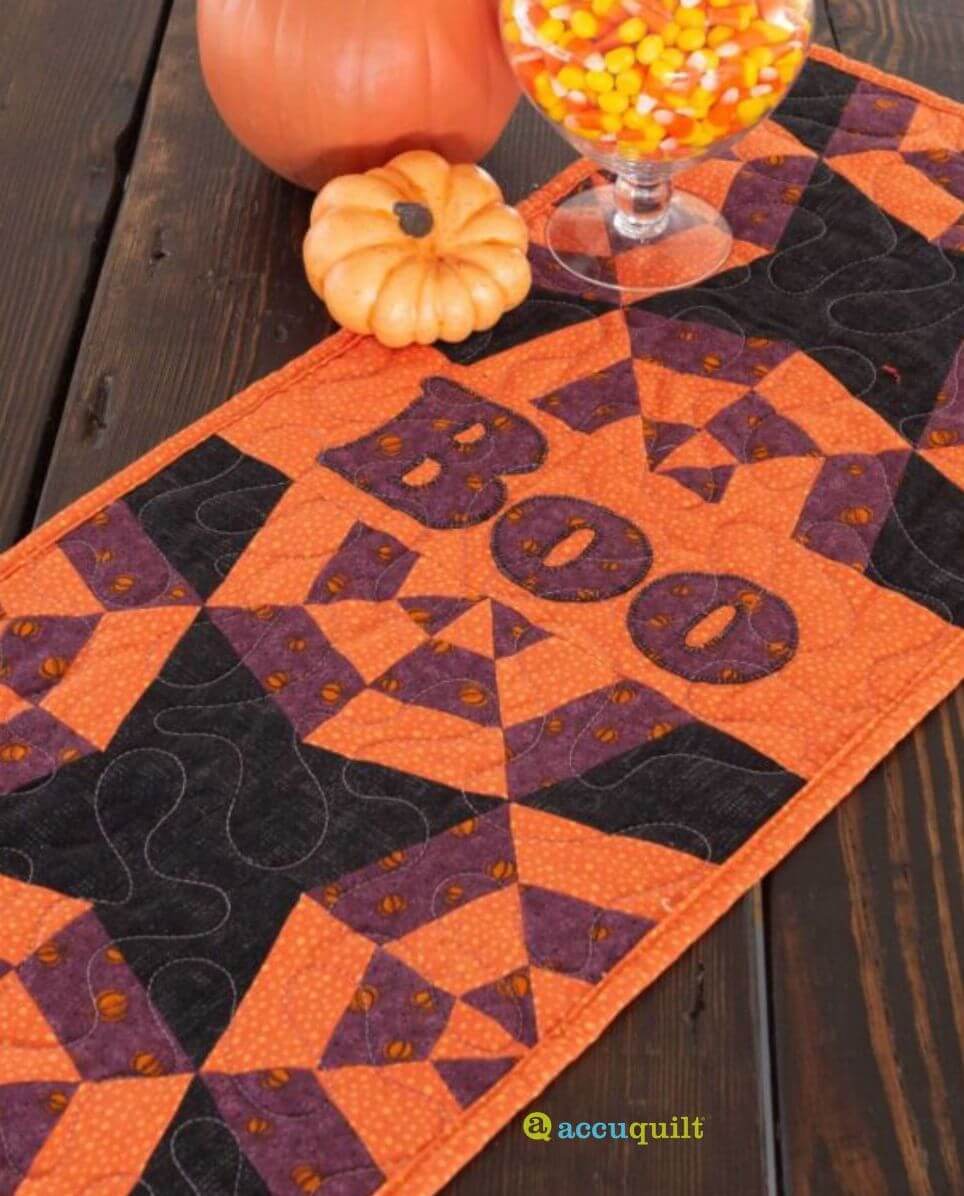 GO Boo Spider Web Table Runner Quilt Pattern- free quilt pattern